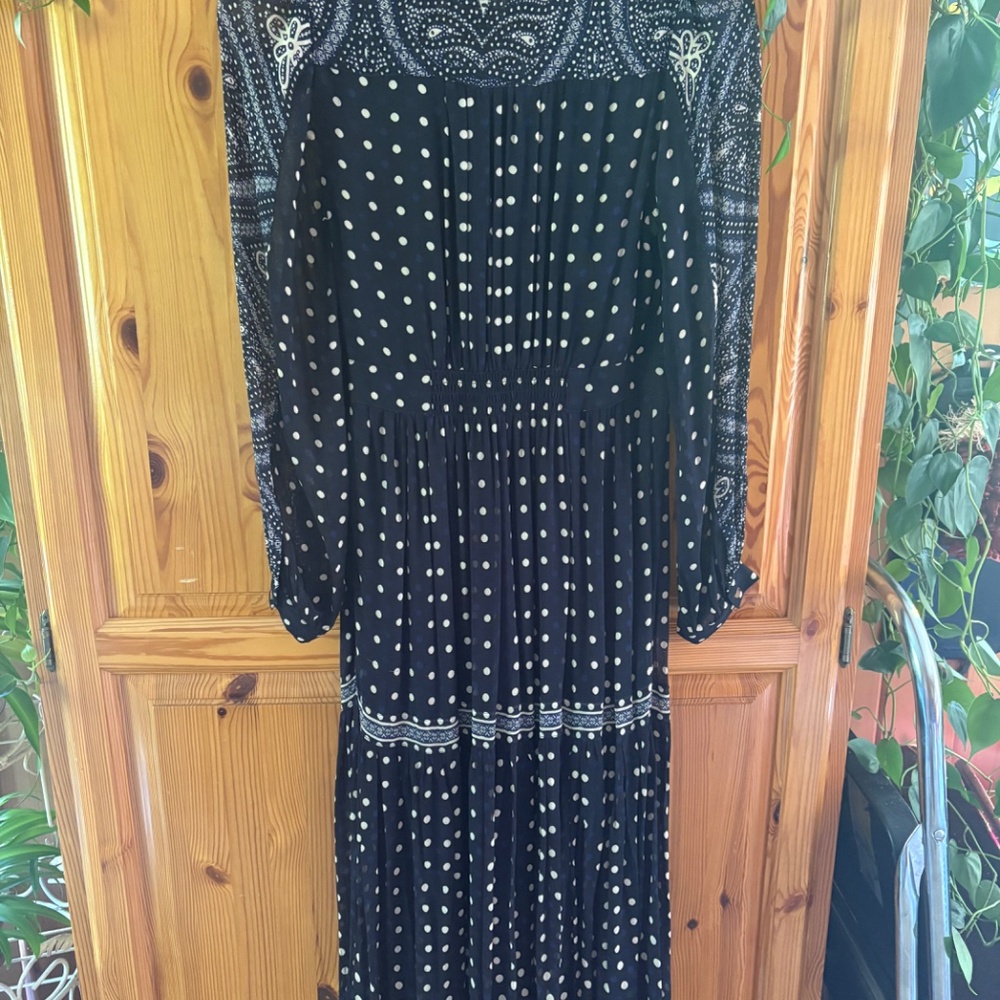 Maeve by Anthropology Cassidy Dress Navy Polka Dot Embroidered Flower Size 2 - Picture 6 of 6